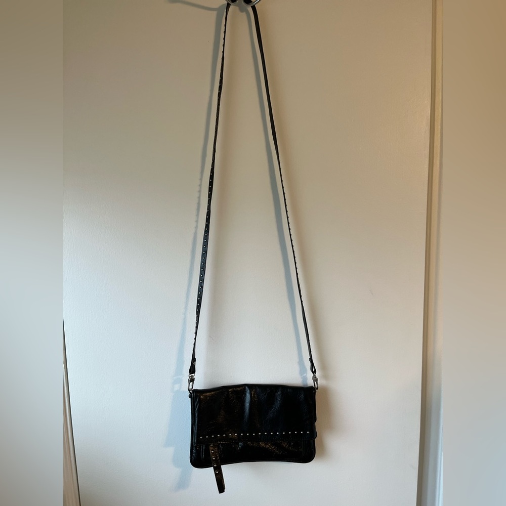Latico Small Black Leather Studded Foldover Bag